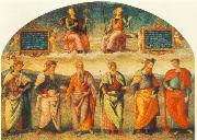PERUGINO, Pietro Prudence and Justice with Six Antique Wisemen oil